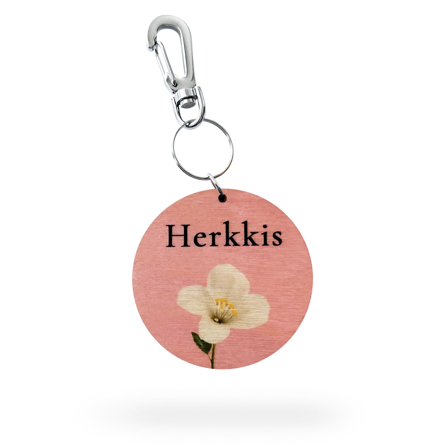 Puinen avaimenperä Herkkis -tekstillä.