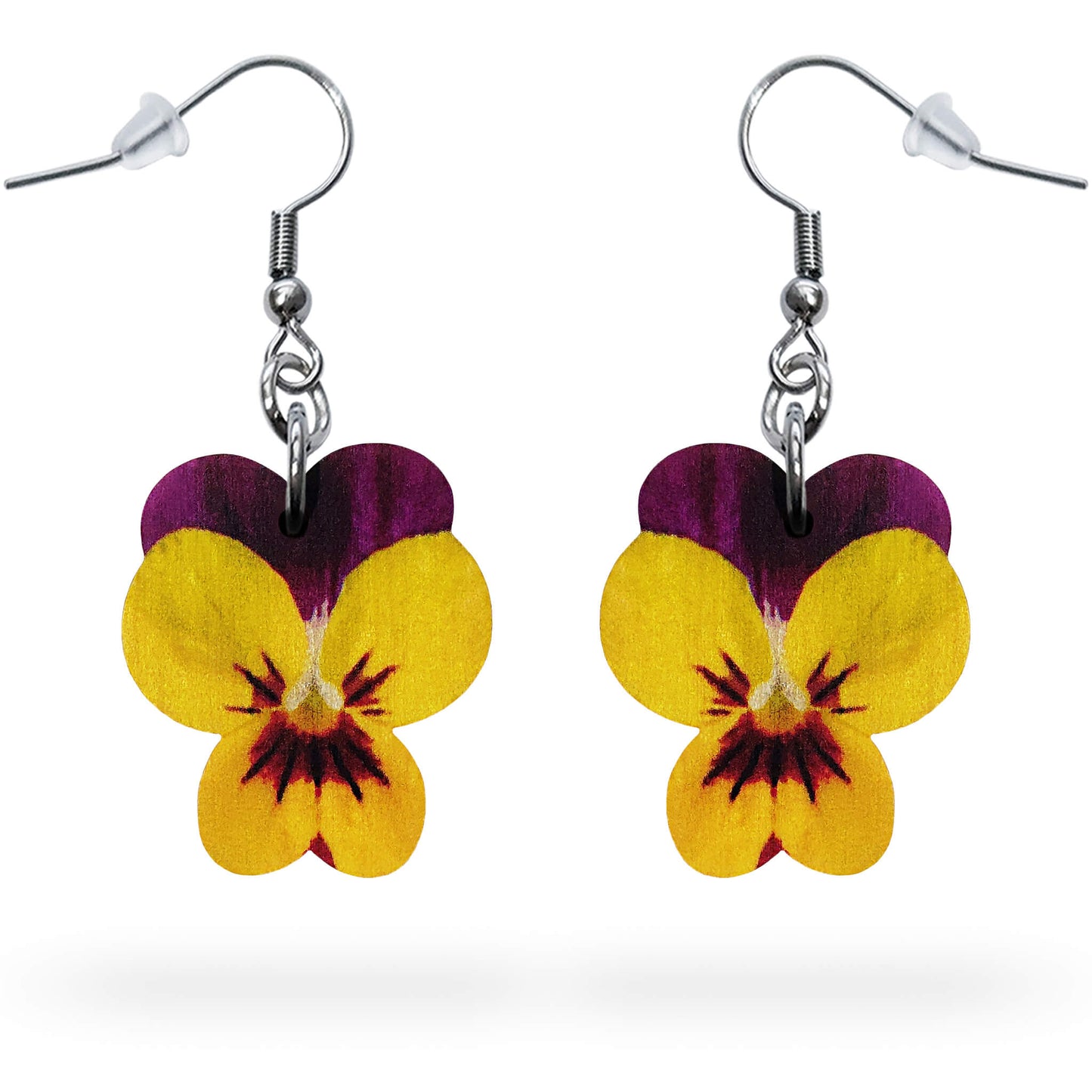 Keltaiset puiset orvokki korvakorut.