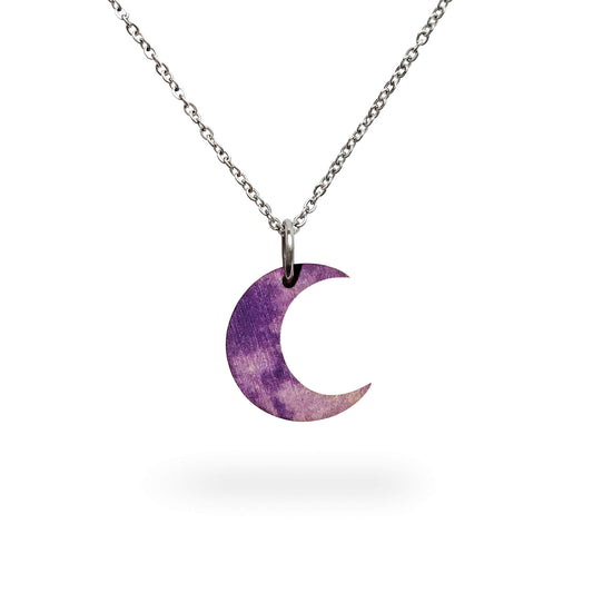 Violetti puinen kuu kaulakoru.